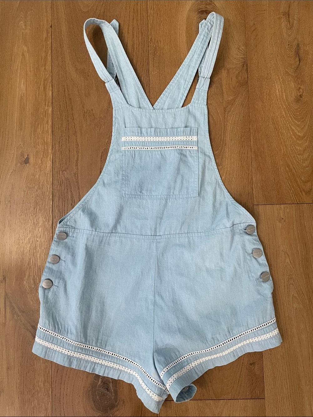 Rhythm Light Blue Denim Short Overalls Romper
